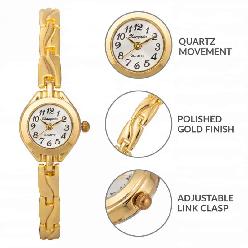 ساعة يد نسائية أنيقة بتصميم عص - مراجعة Luxury Watch Gold وسعره