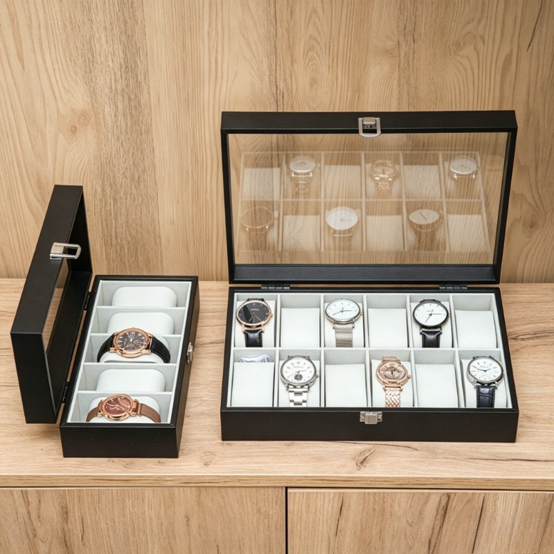 صندوق تخزين ساعات خشبي أسود فا - مراجعة Luxury Watch Collection Box وسعره