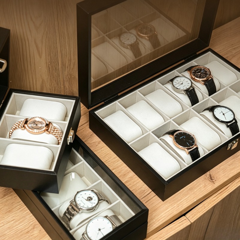 صندوق تخزين ساعات خشبي أسود فا - مراجعة Luxury Watch Collection Box وسعره