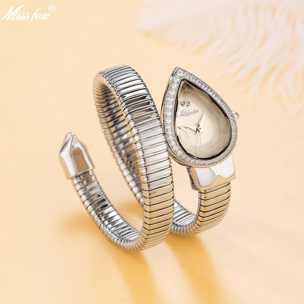 MISSFOX الأفعى شكل ساعة ماسية  - مراجعة Open Heart Watch وسعره